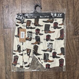 Lazy One Men's Cream Boxer Briefs with Brown and Black Cowboy Boot Print